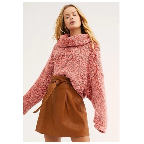 Free People Sweaters - Free People Bouclé Knit Cowl Neck Sweater XS Orange Cozy Chunky Pullover